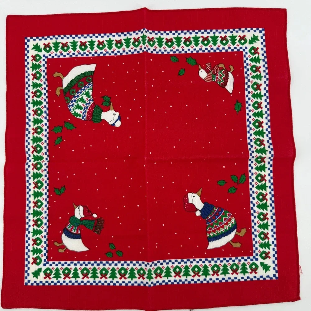 Vintage Sunweave Holiday Christmas Geese Napkins Set of 2 Red‎ Replacements